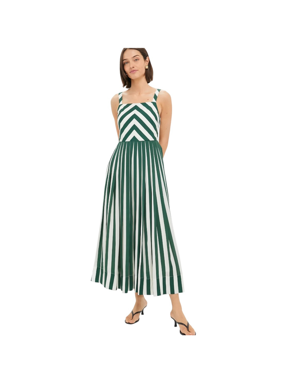 Tuckernuck Green Stripe Laina Maxi Dress Emerald White Chevron Pleated Small NWT